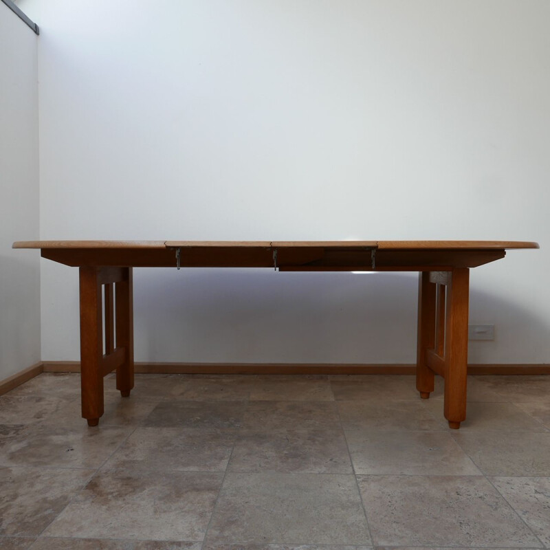 Vintage Oak Oval Extendable Dining Table by Guillerme et Chambron, France 1970s