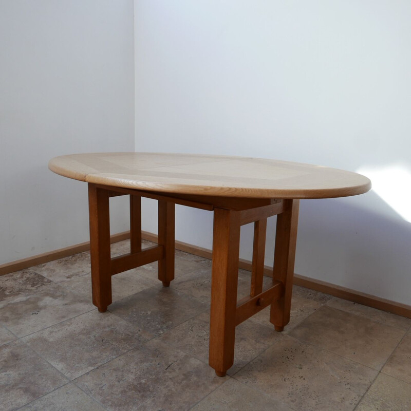 Vintage Oak Oval Extendable Dining Table by Guillerme et Chambron, France 1970s