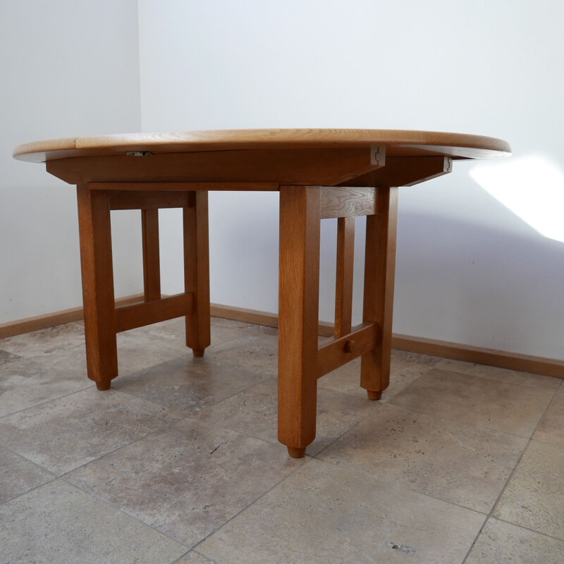 Vintage Oak Oval Extendable Dining Table by Guillerme et Chambron, France 1970s