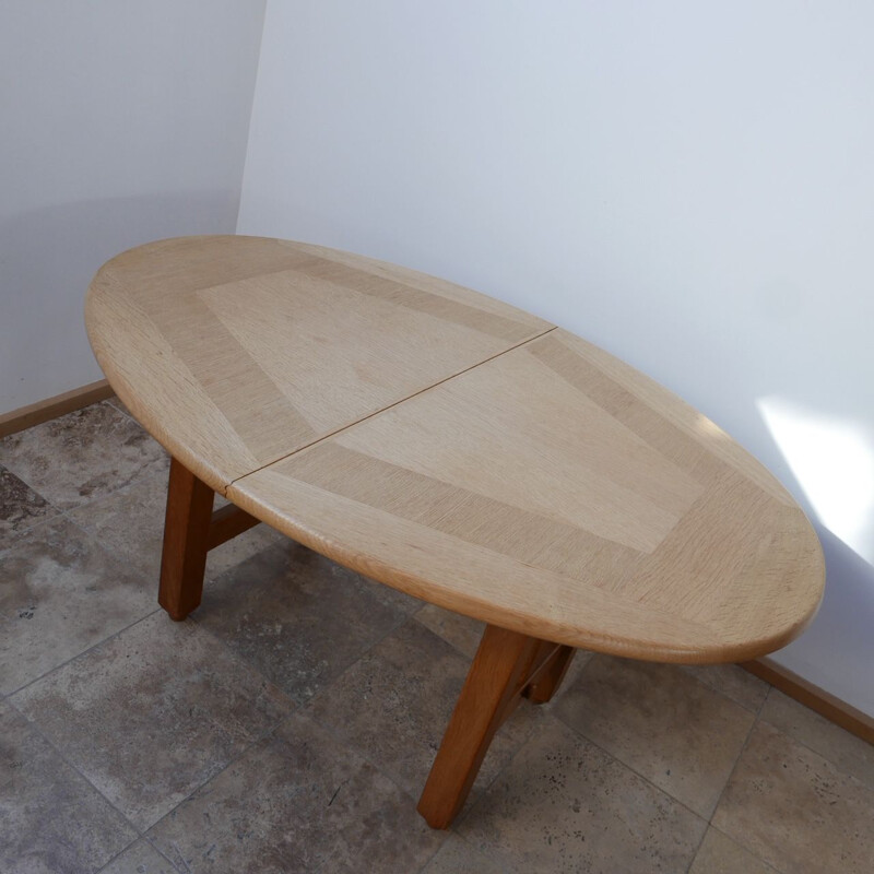 Vintage Oak Oval Extendable Dining Table by Guillerme et Chambron, France 1970s