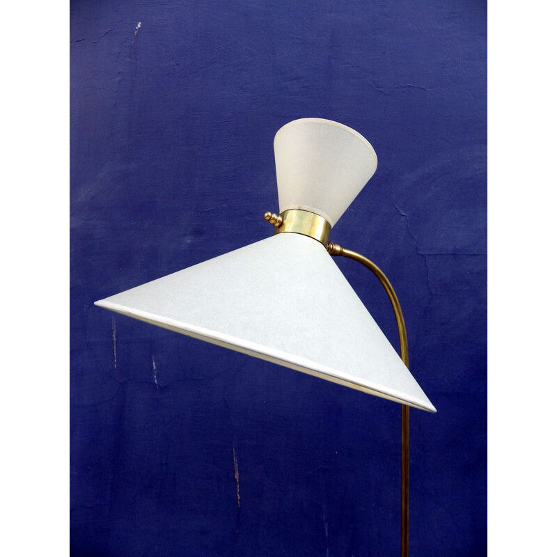 Mid-Century white diabolo floor lamp in brass - 1950s
