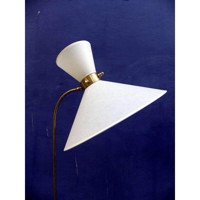 Lampadaire diabolo blanc vintage en laiton - 1950