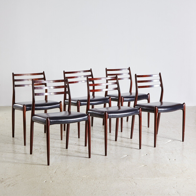 Set of 6 vintage Modell 78 Rosewood Dining Chairs by Niels Otto Moller for J.L. Mollers Møbelfabrik 1960s