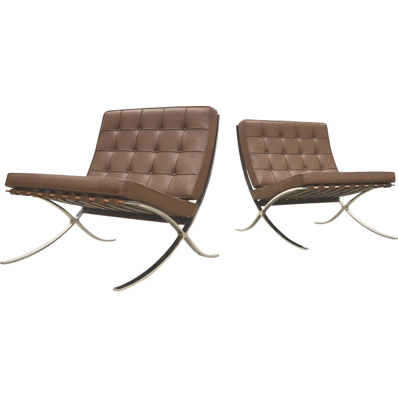 Pair of Knoll Barcelona armchairs in brown leather, Mies VAN DER ROHE - 2000