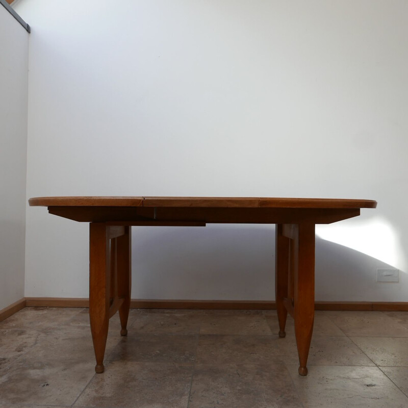 Vintage Oak Circular Extendable Dining Table by Guillerme et Chambron, France 1970s