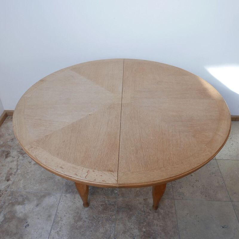 Table de Salle à Manger vintage Circulaire Extensible en Chêne par Guillerme et Chambron, France 1970