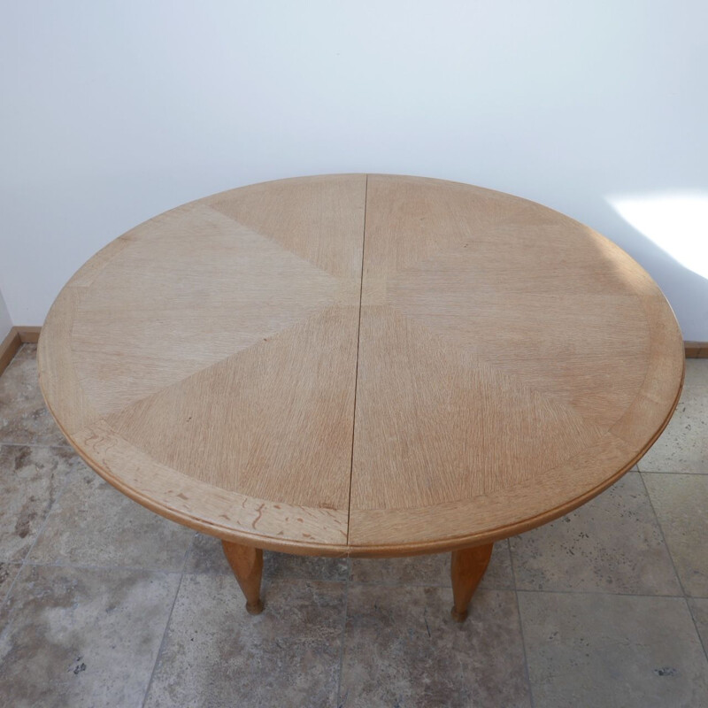 Vintage Oak Circular Extendable Dining Table by Guillerme et Chambron, France 1970s