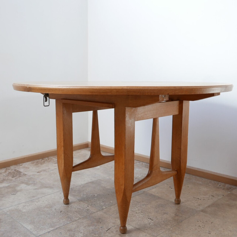 Vintage Oak Circular Extendable Dining Table by Guillerme et Chambron, France 1970s