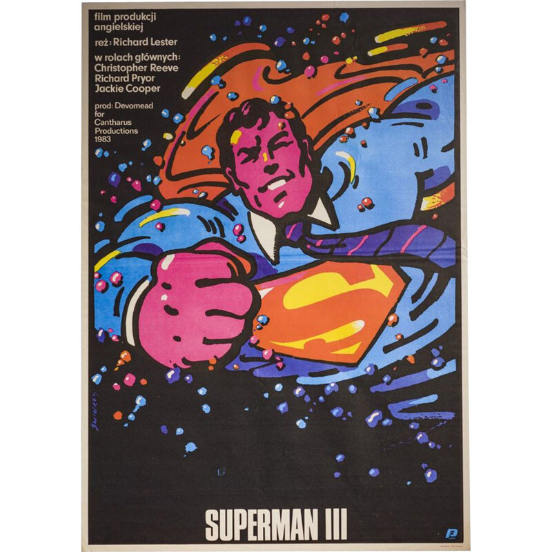 Affiche de film vintage "Superman III" de Waldemar Świerz, Pologne 1985