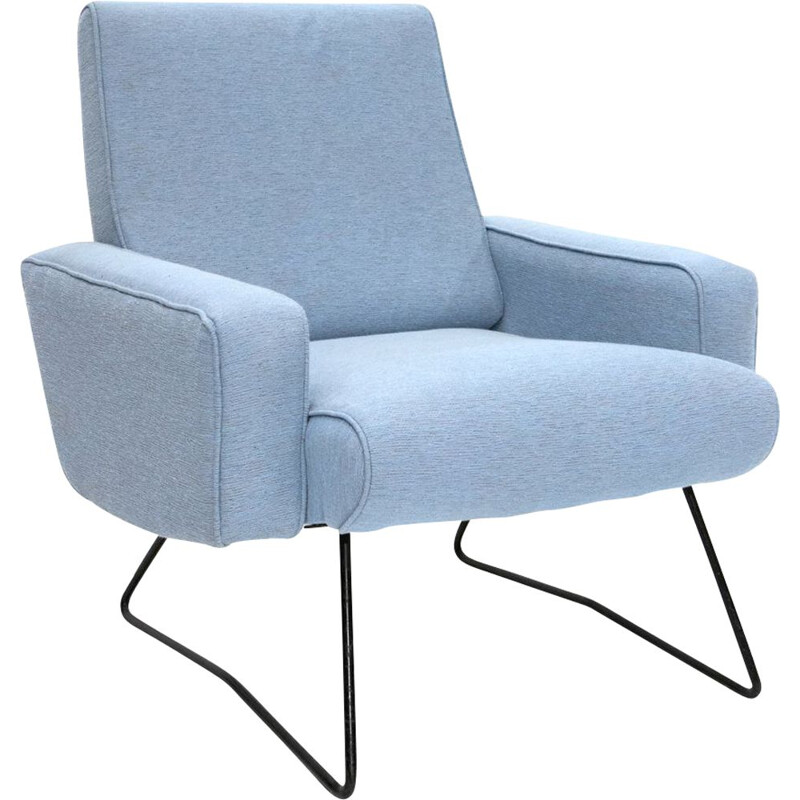 Fauteuil vintage en tissu bleu clair 1960