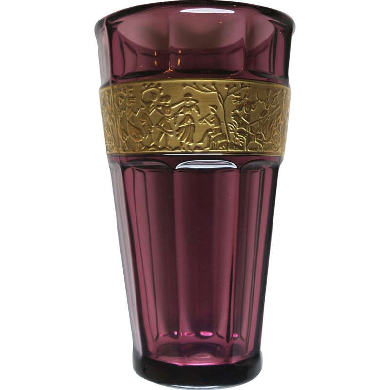 Vase vintage Art Déco en verre violet de Moser Glassworks par Josef Hoffmann