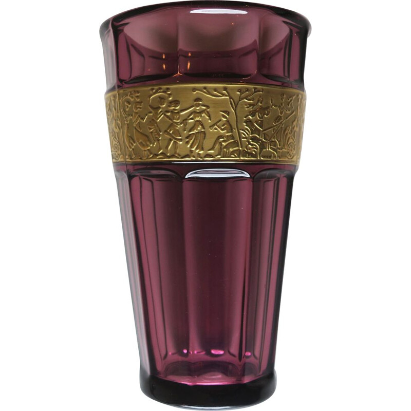 Vintage Art Deco vase in purple glass by Moser Glassworks by Josef Hoffmann