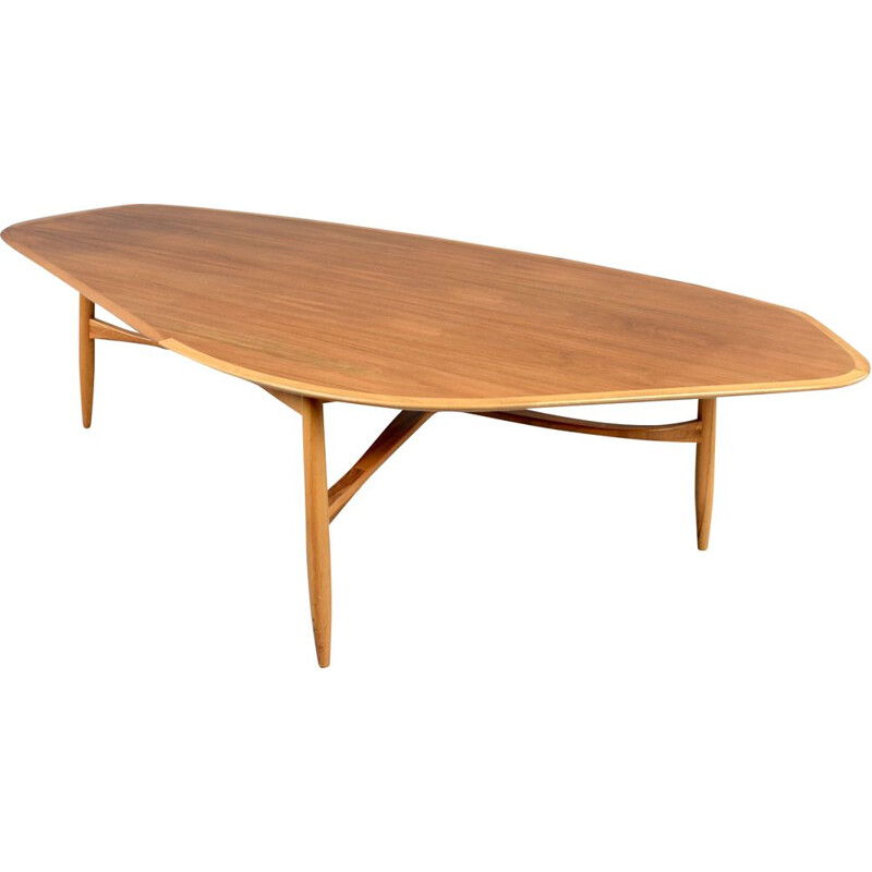 Large vintage Laauser organic kidney-shaped coffee table by Svante Skogh 1960s