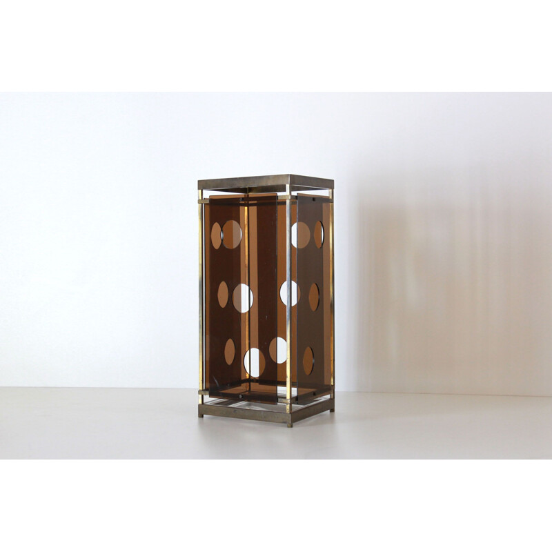 Porte-parapluies vintage en laiton et plexiglas 1970