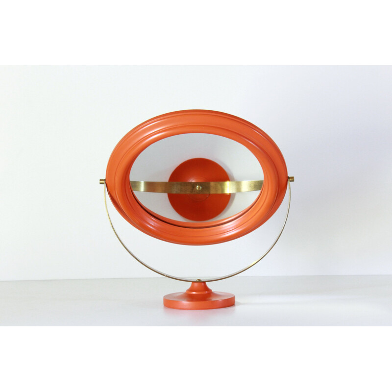 Miroir vintage en bois orange et laiton 1960