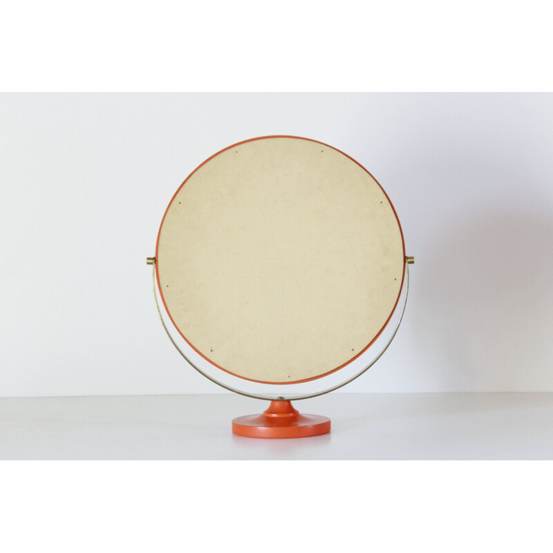 Miroir vintage en bois orange et laiton 1960