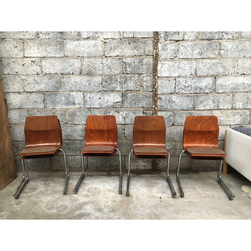 Lot de 8 chaises vintage empilables de Flototto Pagholz par Adam Stegner 1960