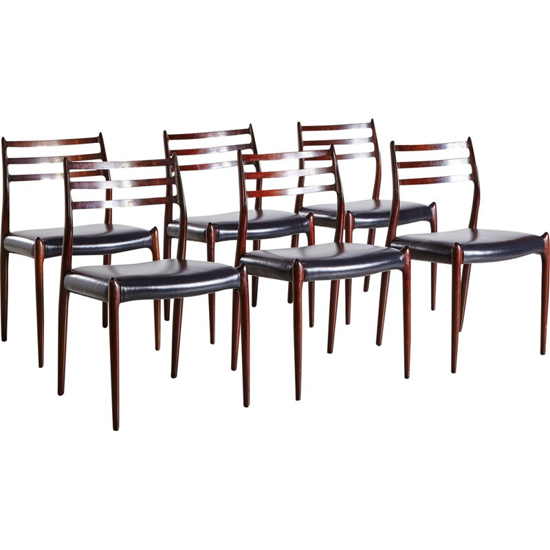 Set of 6 vintage Modell 78 Rosewood Dining Chairs by Niels Otto Moller for J.L. Mollers Møbelfabrik 1960s