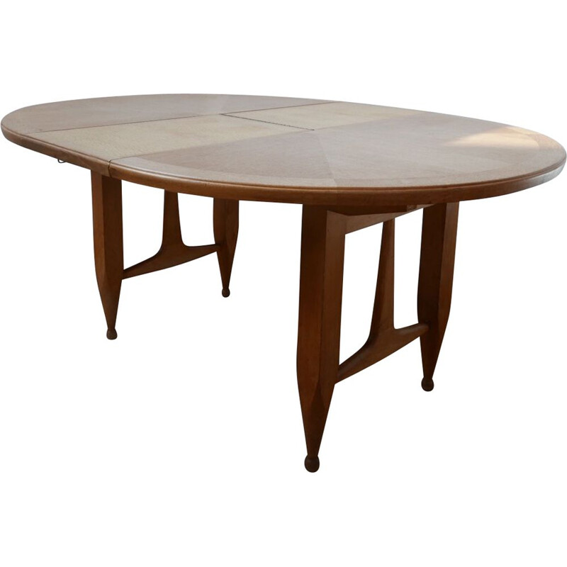 Table de Salle à Manger vintage Circulaire Extensible en Chêne par Guillerme et Chambron, France 1970