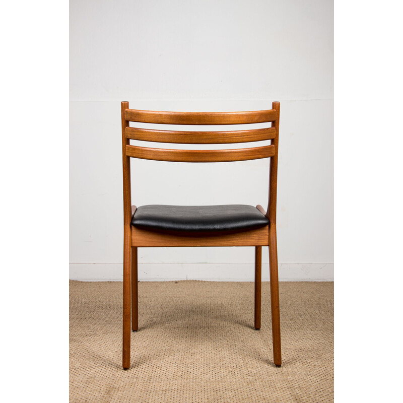 Set of 4 vintage teak and skai chairs by Henning Kjaernulf for Korup Stolefabrik, Danish 1960s