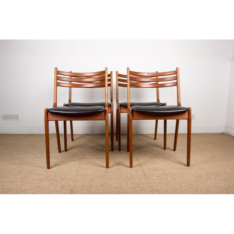 Set of 4 vintage teak and skai chairs by Henning Kjaernulf for Korup Stolefabrik, Danish 1960s