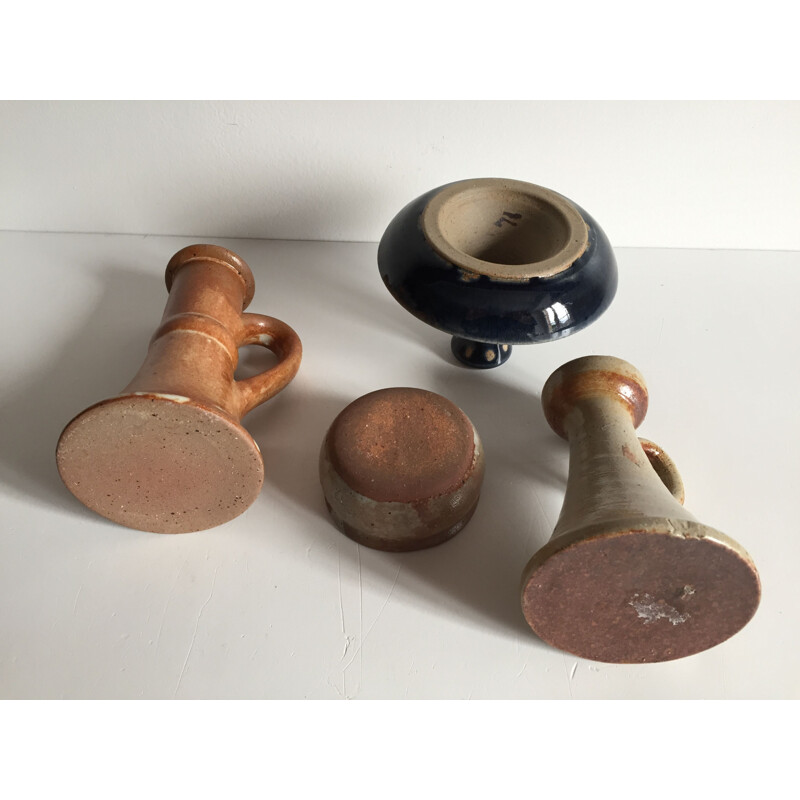 Set of vintage stoneware candle holders
