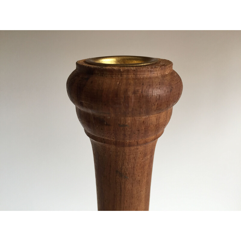 Large vintage teak candlestick, Scandinavian