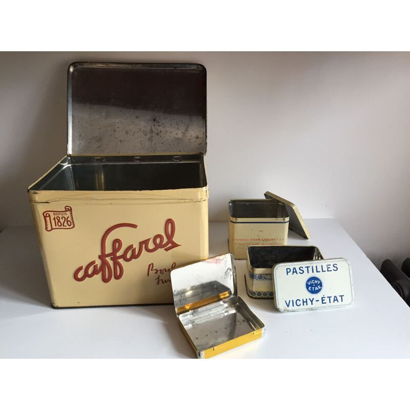 Set di 4 scatole da caffè in metallo vintage