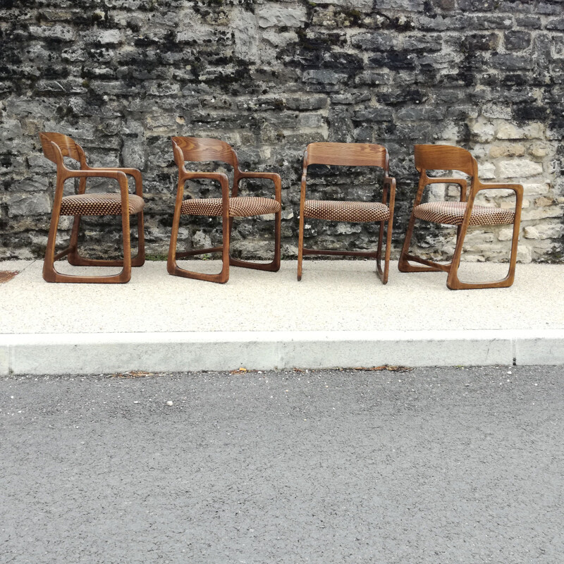 Lot de 4 fauteuils vintage Baumann modelé traîneau