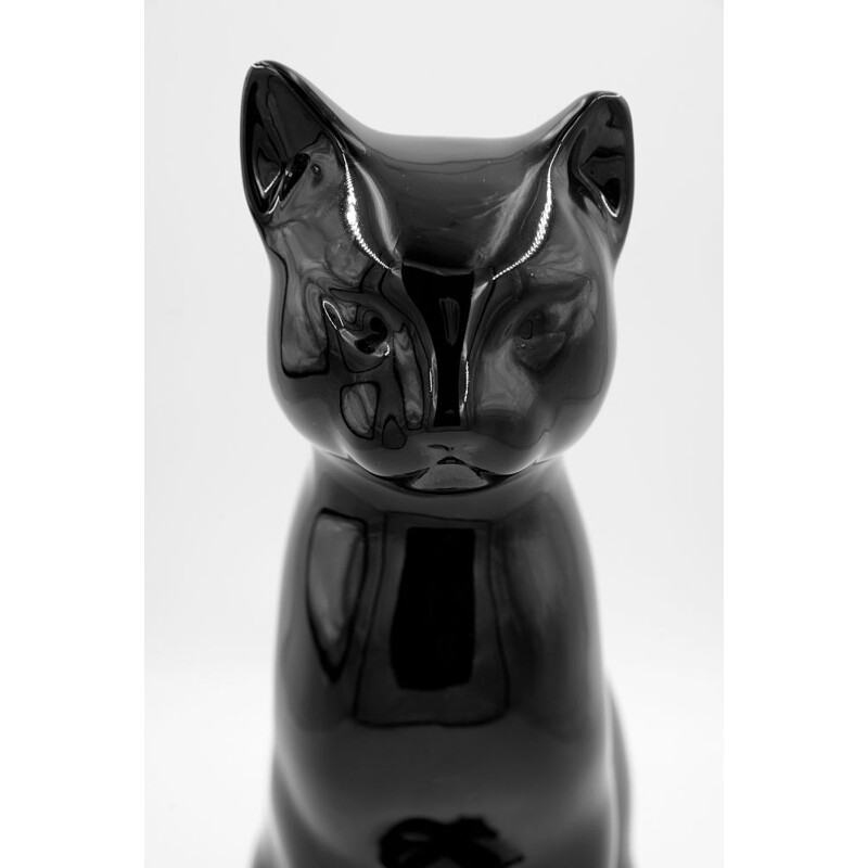 Vintage Modern Ceramic Sculpture Black Cat 1970s
