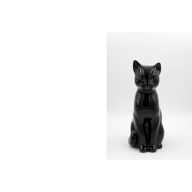 Vintage Modern Ceramic Sculpture Black Cat 1970s