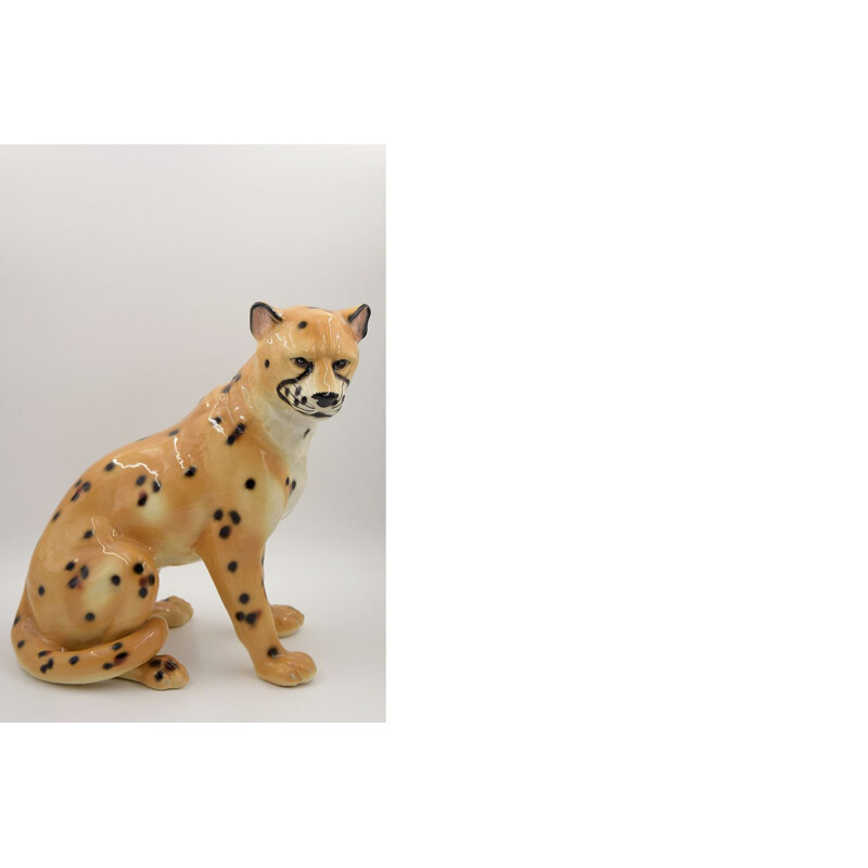 Vintage cheetah sculpture in modern ceramic, Italy 1970