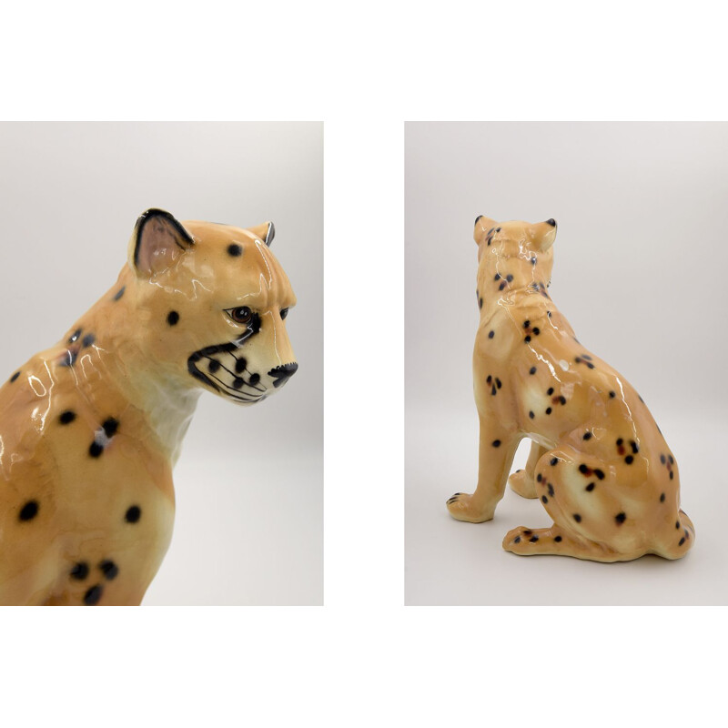 Vintage cheetah sculpture in modern ceramic, Italy 1970