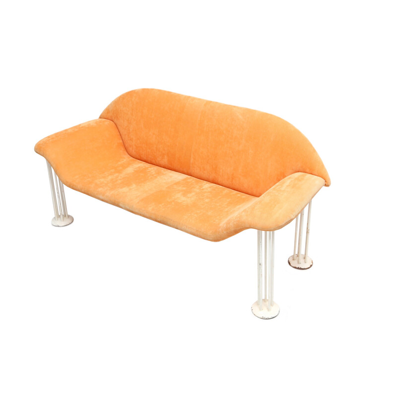 Sofa in orange salmon velvet - 1960s