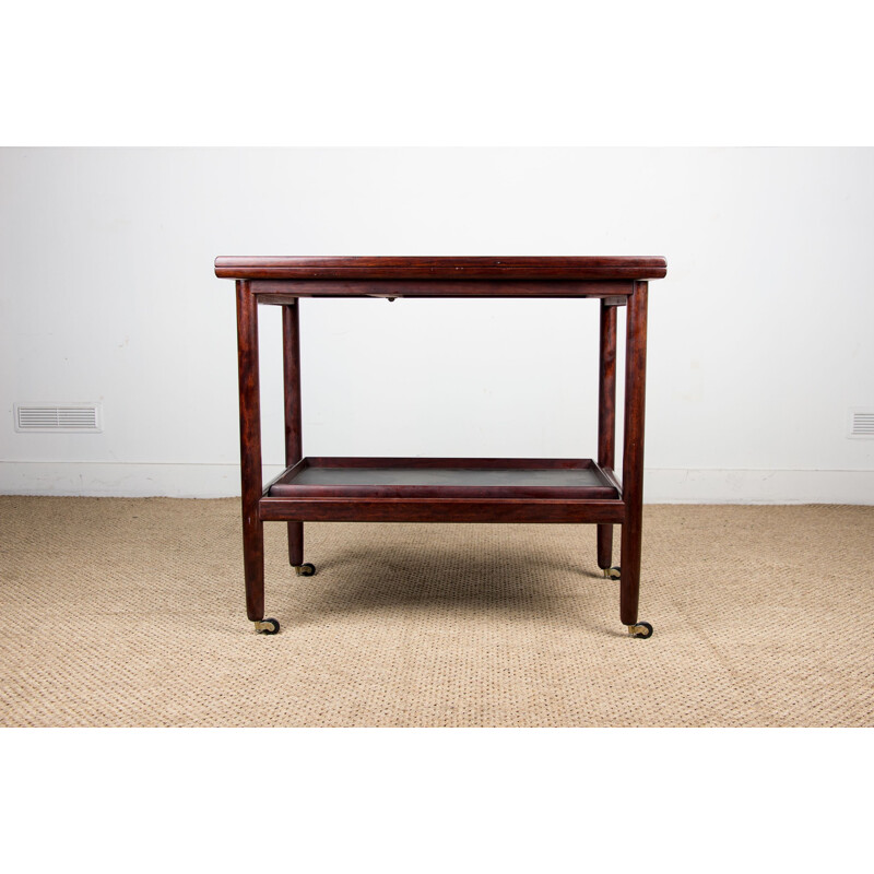 Vintage mahogany double tiered extendable trolley table by Grete Jalk for P.Jeppesen, Denmark 1960s