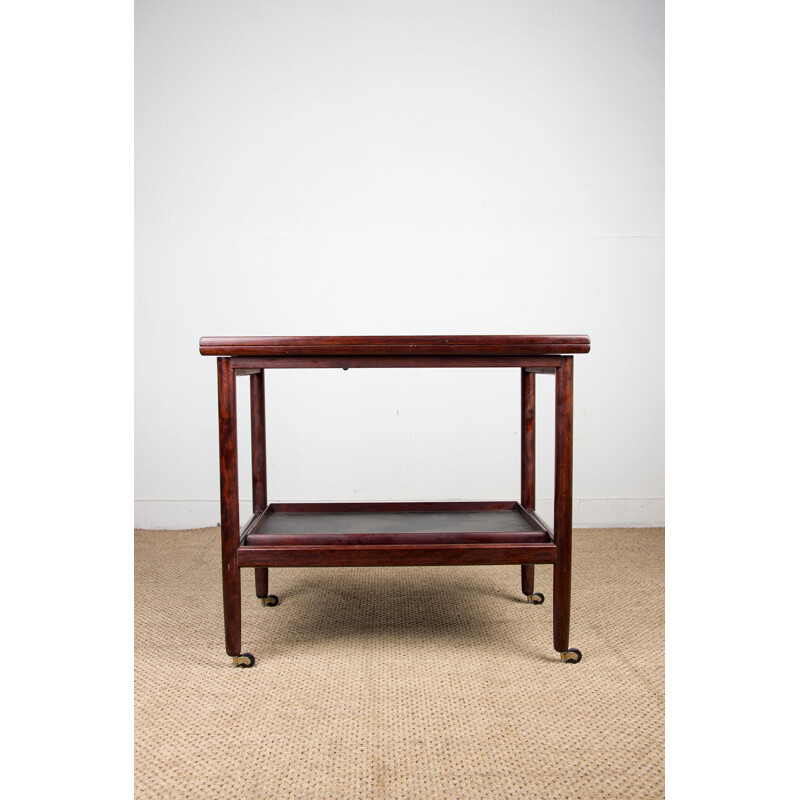 Vintage mahogany double tiered extendable trolley table by Grete Jalk for P.Jeppesen, Denmark 1960s