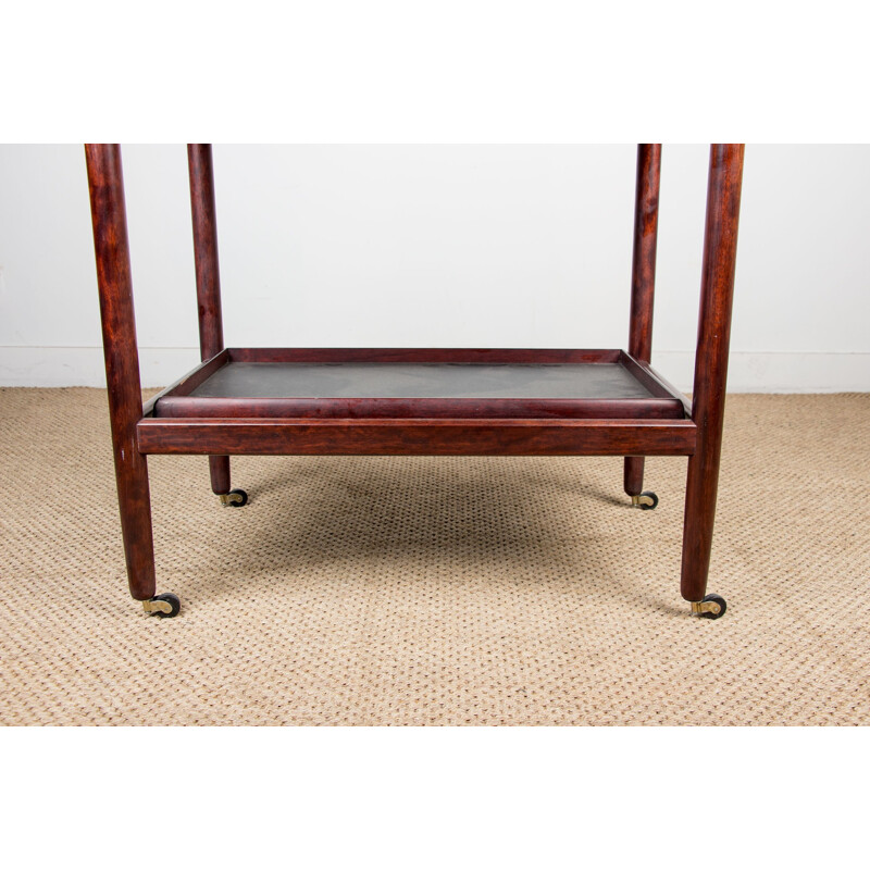 Vintage mahogany double tiered extendable trolley table by Grete Jalk for P.Jeppesen, Denmark 1960s