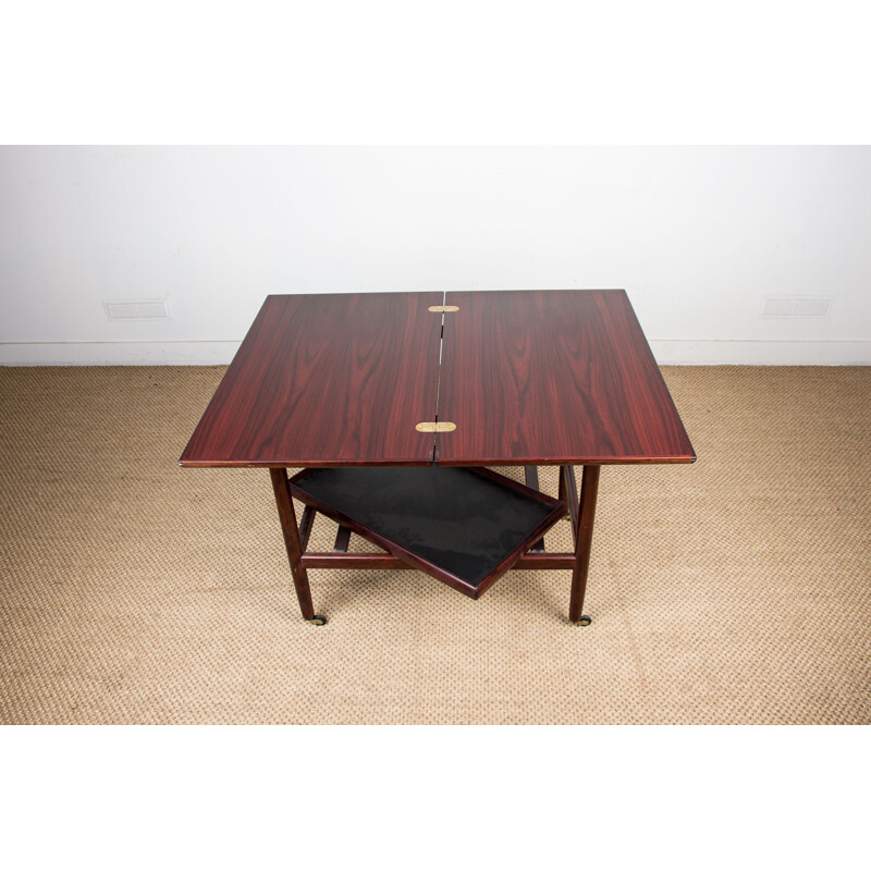 Vintage mahogany double tiered extendable trolley table by Grete Jalk for P.Jeppesen, Denmark 1960s