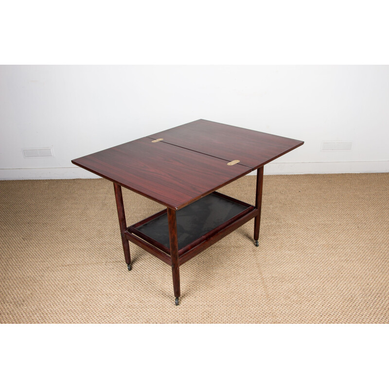 Vintage mahogany double tiered extendable trolley table by Grete Jalk for P.Jeppesen, Denmark 1960s