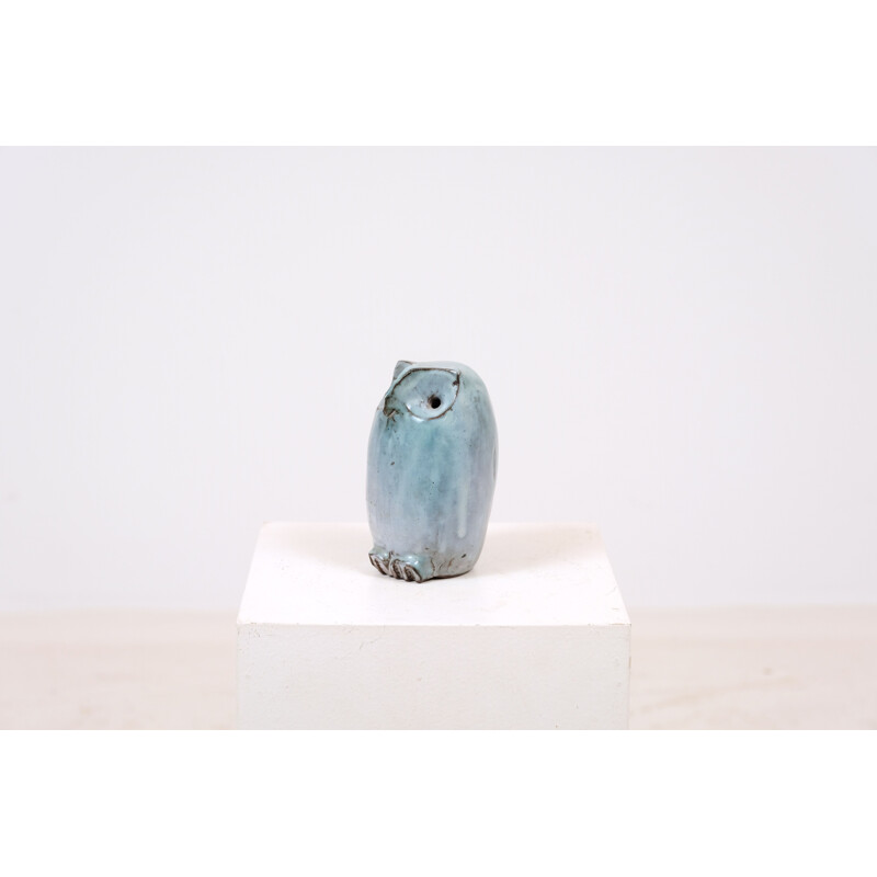 Vintage glazed stoneware owl by Michel Anasse 1965s