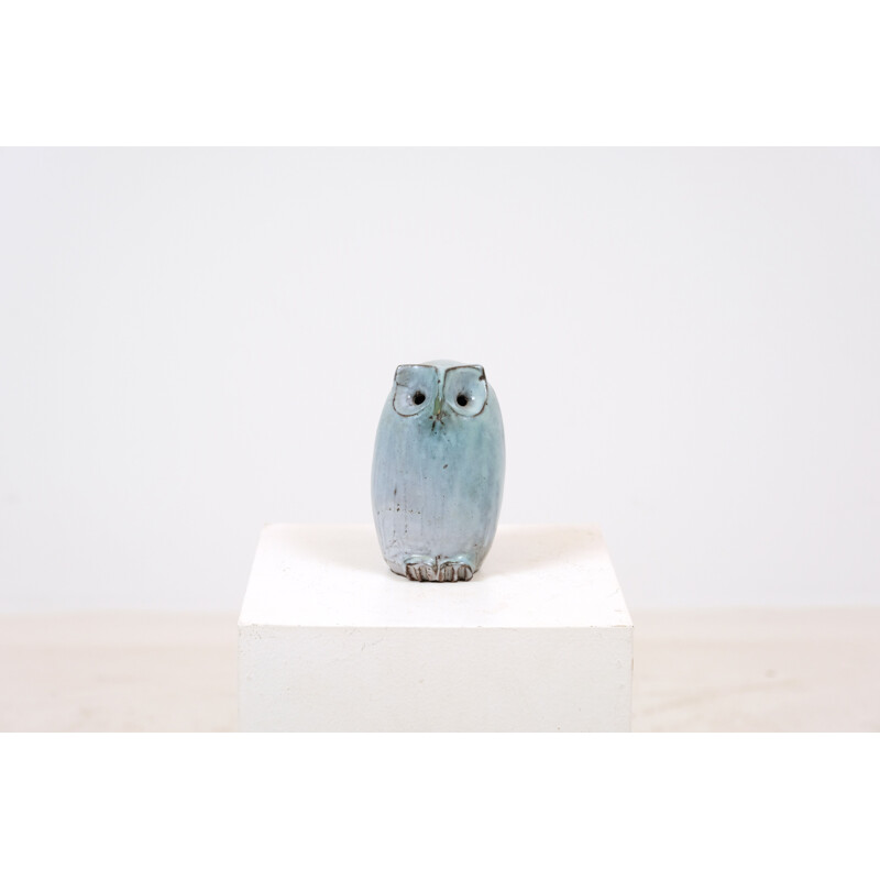 Vintage glazed stoneware owl by Michel Anasse 1965s