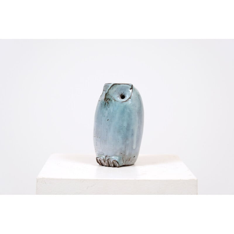 Vintage glazed stoneware owl by Michel Anasse 1965s