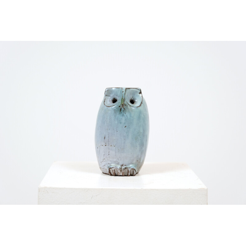 Vintage glazed stoneware owl by Michel Anasse 1965s