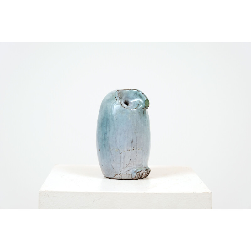 Vintage glazed stoneware owl by Michel Anasse 1965s