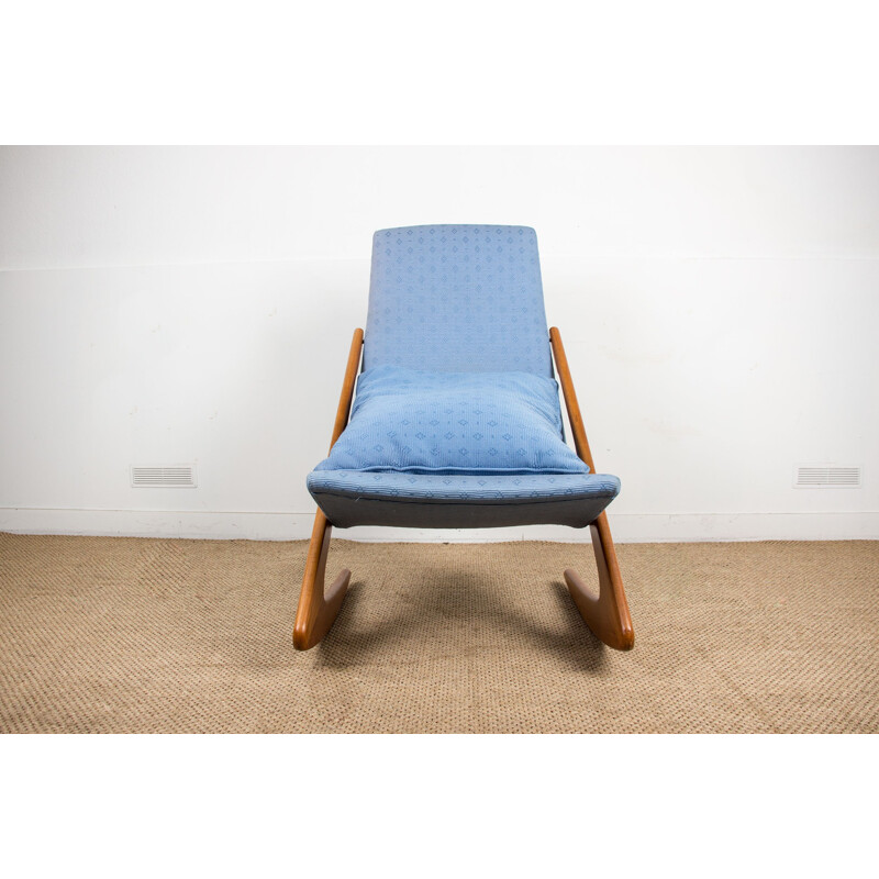 Large vintage teak and fabric rocking chair, Danish 1960s