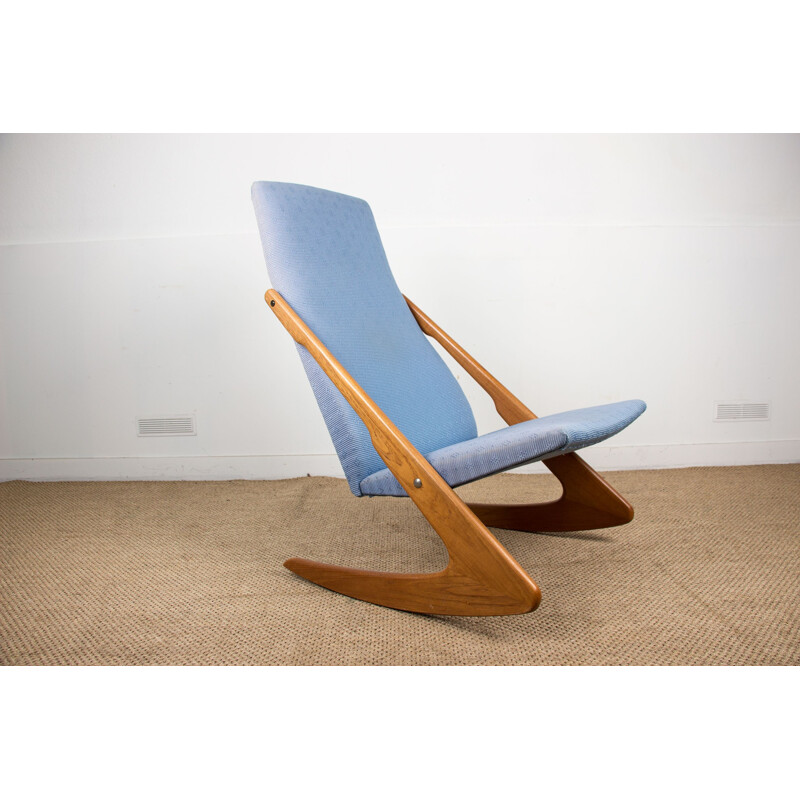 Large vintage teak and fabric rocking chair, Danish 1960s