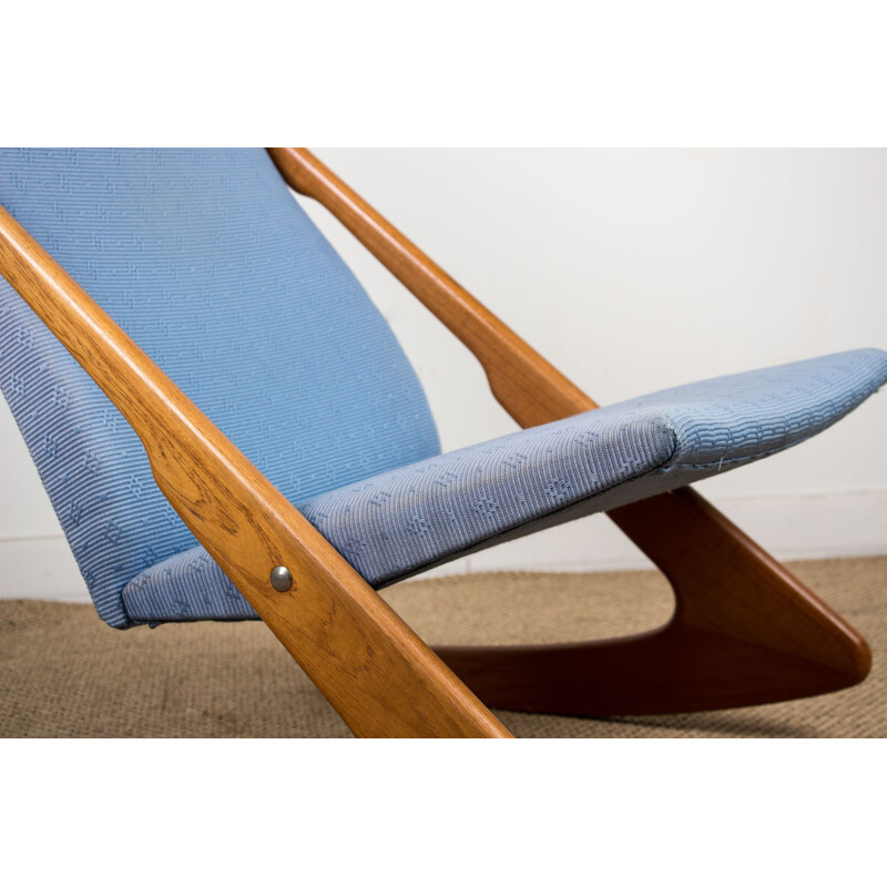 Large vintage teak and fabric rocking chair, Danish 1960s