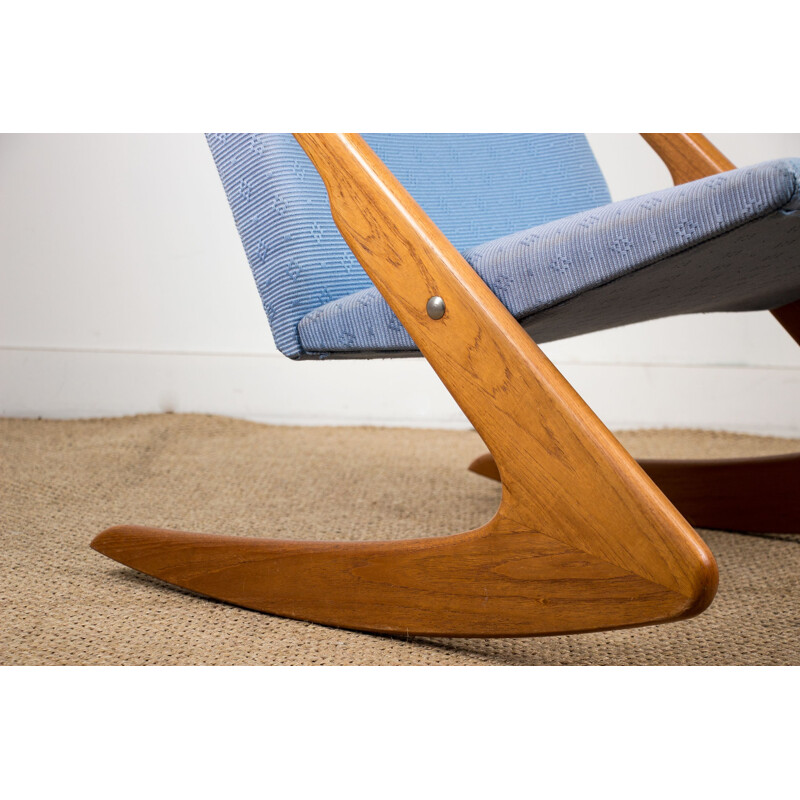 Large vintage teak and fabric rocking chair, Danish 1960s