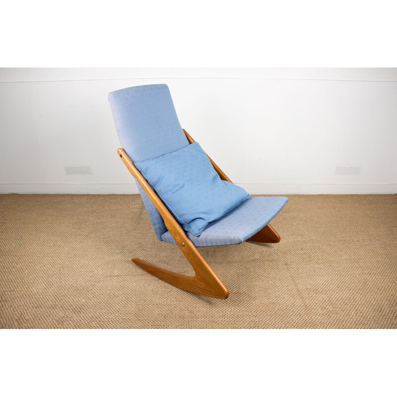 Large vintage teak and fabric rocking chair, Danish 1960s