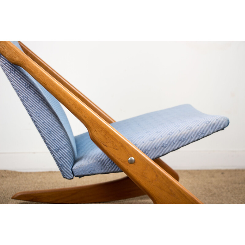 Large vintage teak and fabric rocking chair, Danish 1960s